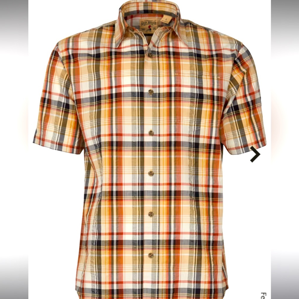 A.Tiziano orange and brown plaid short sleeve button down